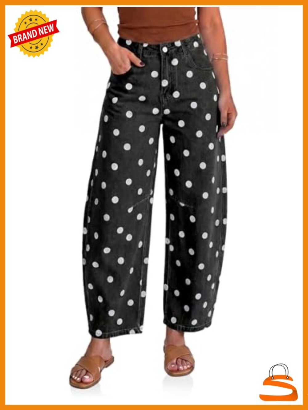Polka Dot Barrel Jeans Boyfriend Baggy High Rise Wide Leg Denim Pants with